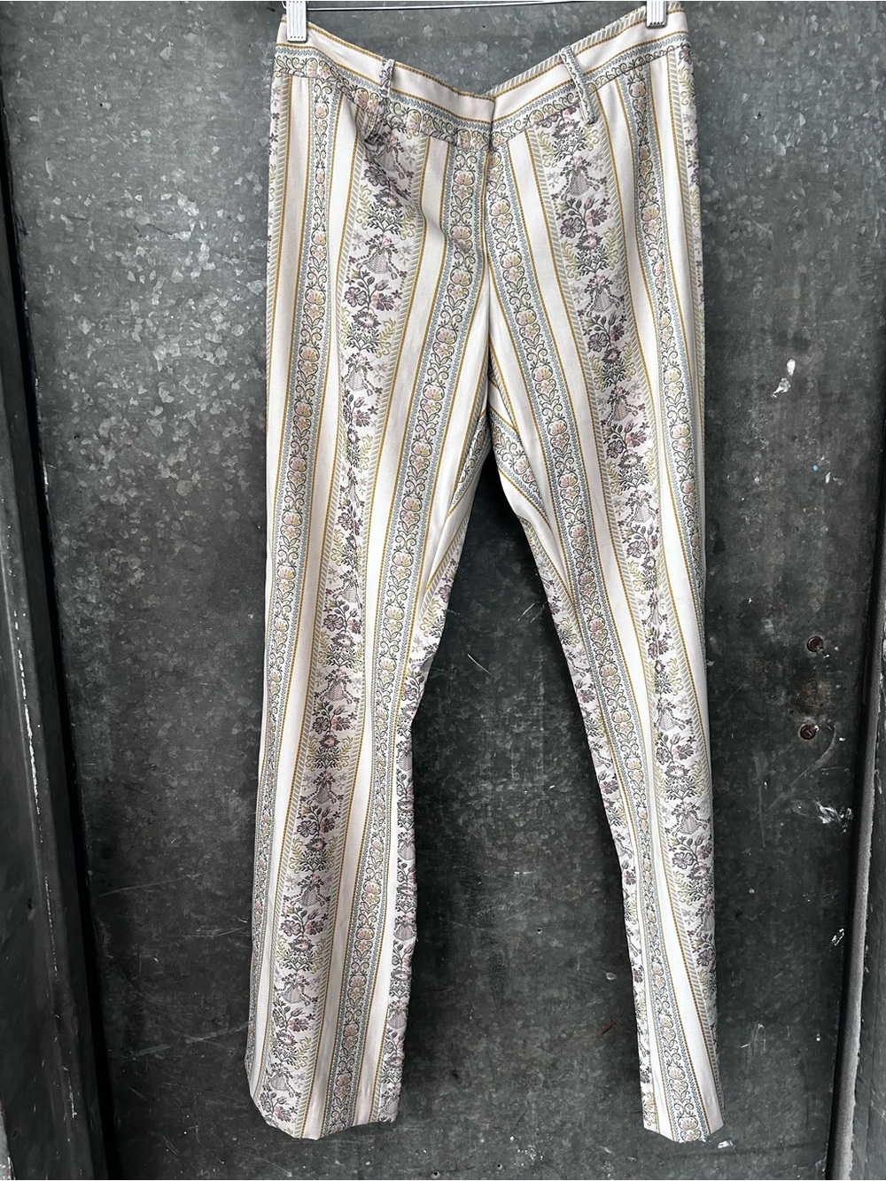 Vintage Anthropologie Liquid brand Striped Floral Dress Pants in Cream and Gold